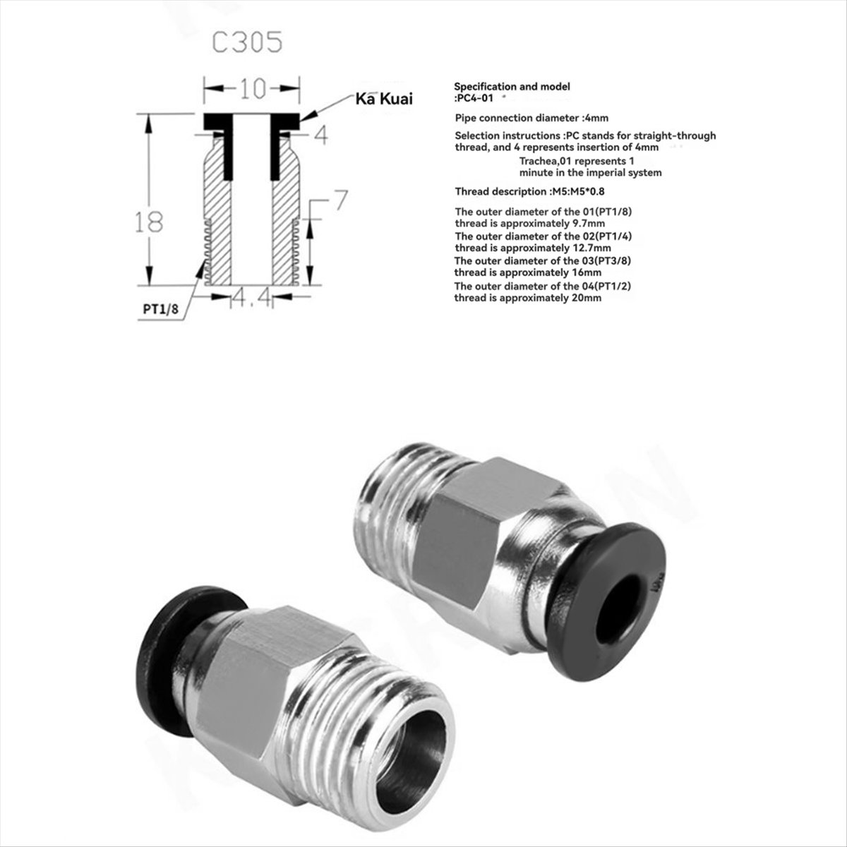 Ptfe Tube - 【A60I】 PC4-M10 Erkek Düz Pnömatik PTFE