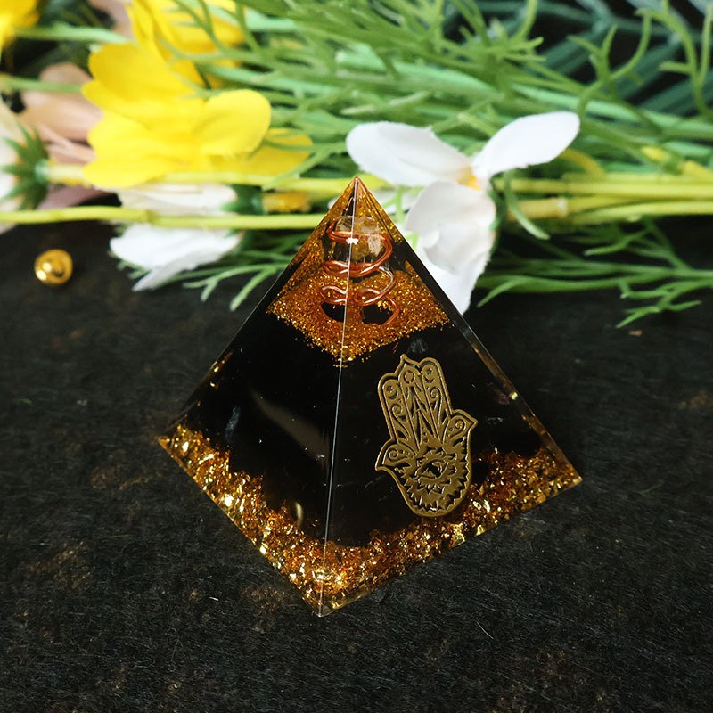 Resin - Hamsa Eli Reçine Kristal Piramit Siyah
